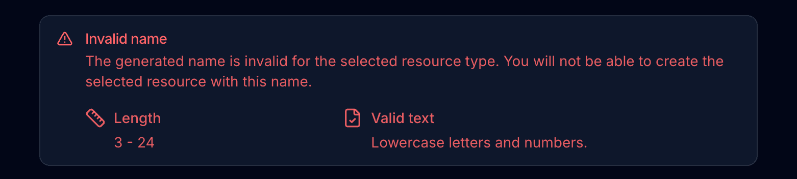 Resource name validation in the Azure Naming Convention Tool