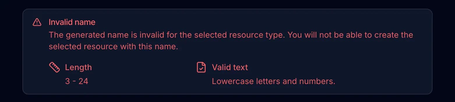 Resource name validation in the Azure Naming Convention Tool