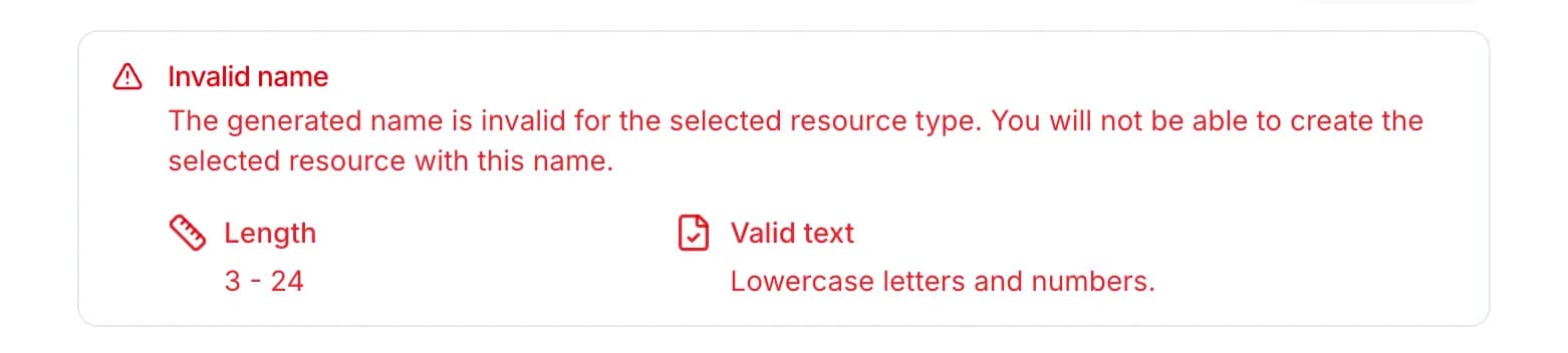 Resource name validation in the Azure Naming Convention Tool