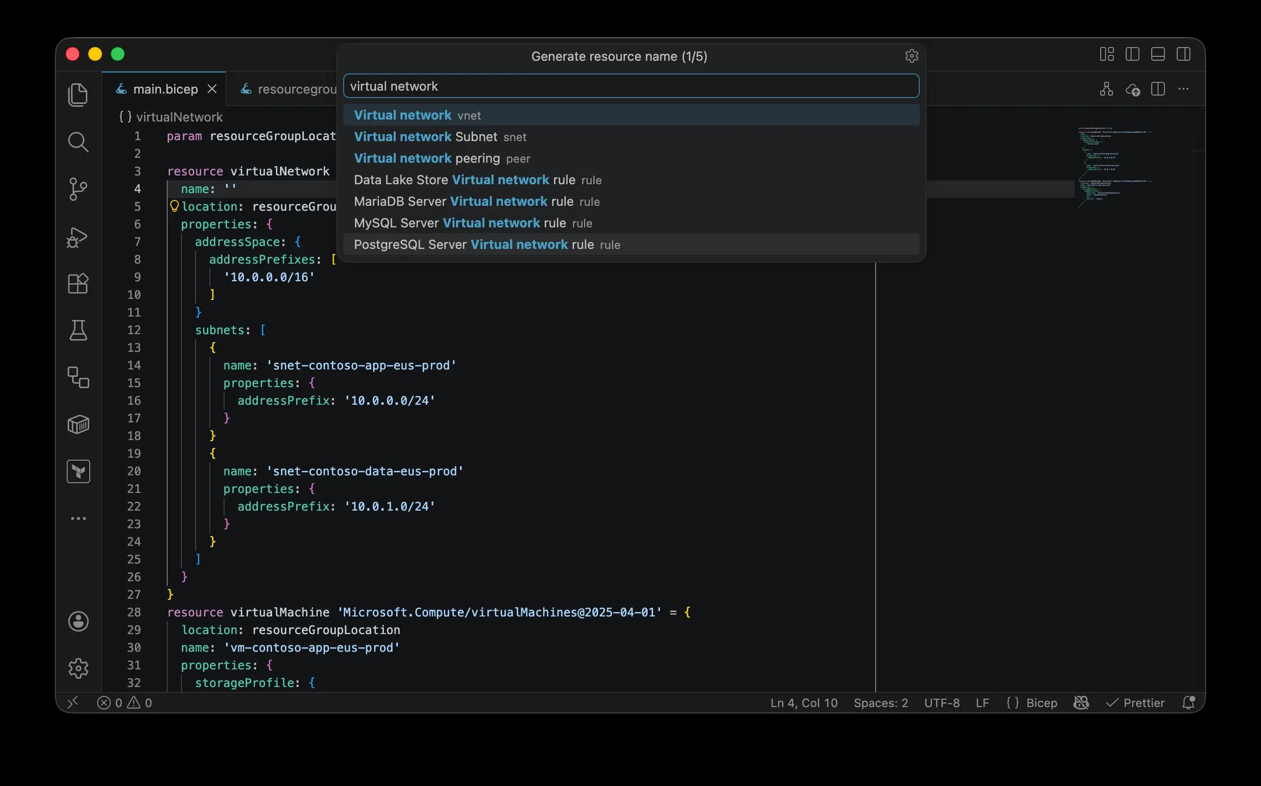 Azure Naming Convention Tool VS Code extension