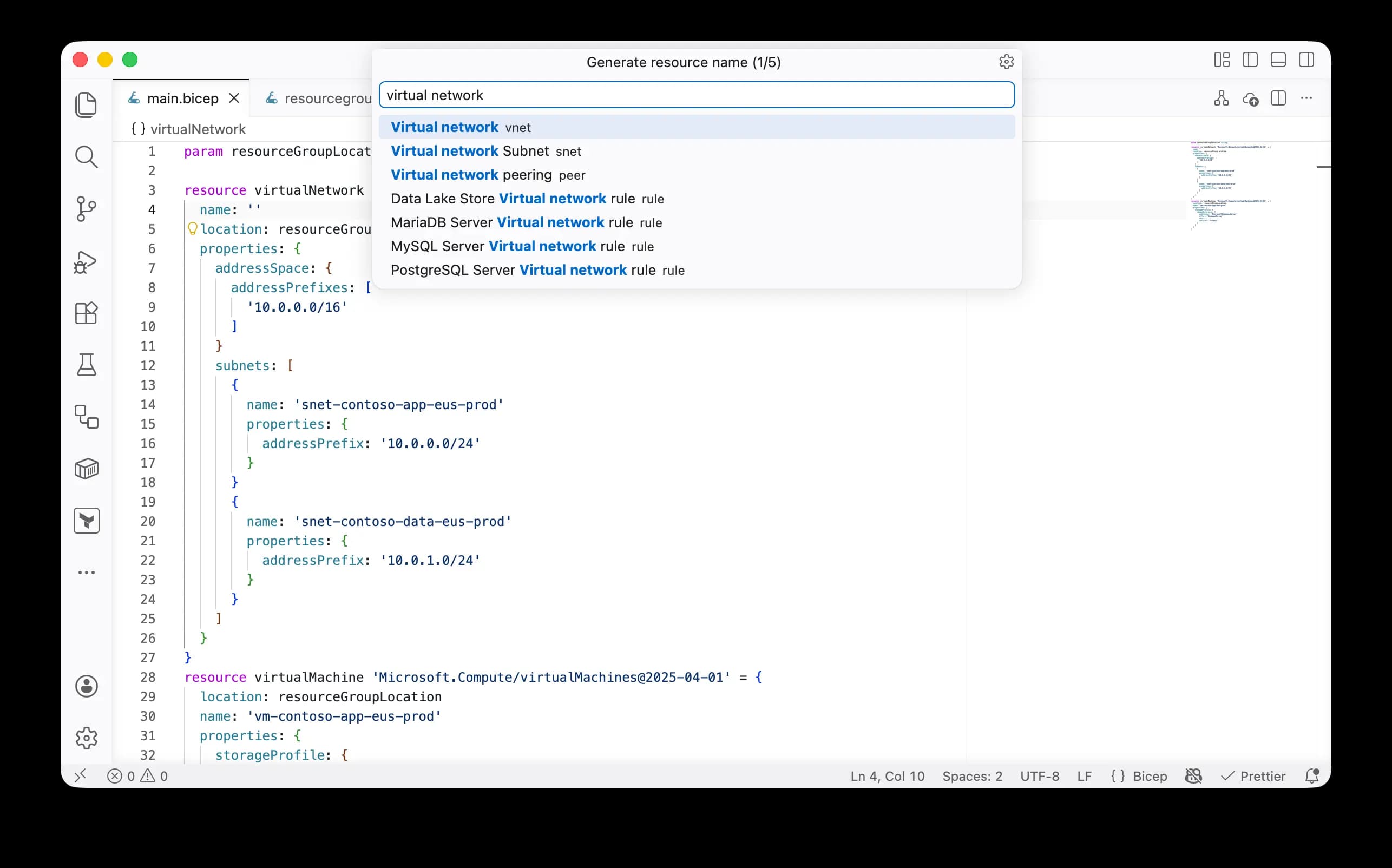 Azure Naming Convention Tool VS Code extension